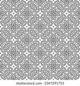 Abstract background with figures from lines. black and white pattern for web page, textures, card, poster, fabric, textile. Monochrome graphic repeating design.