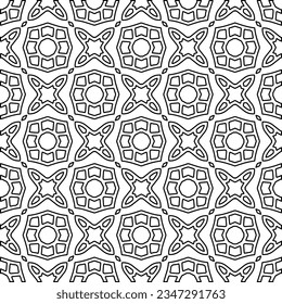Abstract background with figures from lines. black and white pattern for web page, textures, card, poster, fabric, textile. Monochrome graphic repeating design.