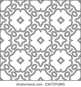 Abstract background with figures from lines. black and white pattern for web page, textures, card, poster, fabric, textile. Monochrome graphic repeating design.