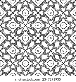 Abstract background with figures from lines. black and white pattern for web page, textures, card, poster, fabric, textile. Monochrome graphic repeating design.