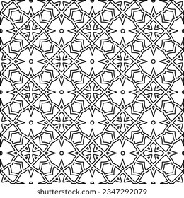 Abstract background with figures from lines. black and white pattern for web page, textures, card, poster, fabric, textile. Monochrome graphic repeating design.