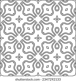 Abstract background with figures from lines. black and white pattern for web page, textures, card, poster, fabric, textile. Monochrome graphic repeating design.