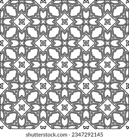 Abstract background with figures from lines. black and white pattern for web page, textures, card, poster, fabric, textile. Monochrome graphic repeating design.