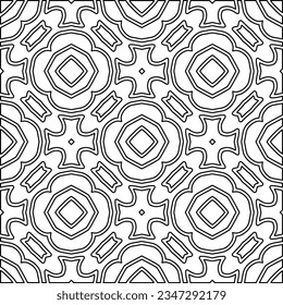 Abstract background with figures from lines. black and white pattern for web page, textures, card, poster, fabric, textile. Monochrome graphic repeating design.