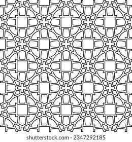 Abstract background with figures from lines. black and white pattern for web page, textures, card, poster, fabric, textile. Monochrome graphic repeating design.