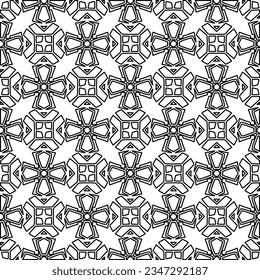 Abstract background with figures from lines. black and white pattern for web page, textures, card, poster, fabric, textile. Monochrome graphic repeating design.