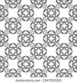 Abstract background with figures from lines. black and white pattern for web page, textures, card, poster, fabric, textile. Monochrome graphic repeating design.