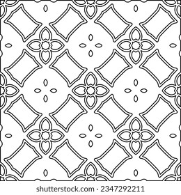 Abstract background with figures from lines. black and white pattern for web page, textures, card, poster, fabric, textile. Monochrome graphic repeating design.