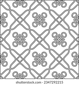 Abstract background with figures from lines. black and white pattern for web page, textures, card, poster, fabric, textile. Monochrome graphic repeating design.