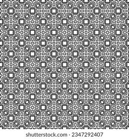 Abstract background with figures from lines. black and white pattern for web page, textures, card, poster, fabric, textile. Monochrome graphic repeating design.
