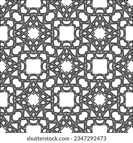 Abstract background with figures from lines. black and white pattern for web page, textures, card, poster, fabric, textile. Monochrome graphic repeating design.