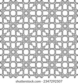 Abstract background with figures from lines. black and white pattern for web page, textures, card, poster, fabric, textile. Monochrome graphic repeating design.