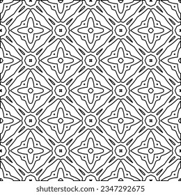 Abstract background with figures from lines. black and white pattern for web page, textures, card, poster, fabric, textile. Monochrome graphic repeating design.