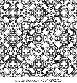 Abstract background with figures from lines. black and white pattern for web page, textures, card, poster, fabric, textile. Monochrome graphic repeating design.
