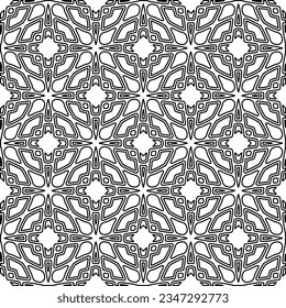 Abstract background with figures from lines. black and white pattern for web page, textures, card, poster, fabric, textile. Monochrome graphic repeating design.