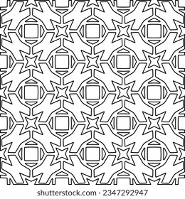 Abstract background with figures from lines. black and white pattern for web page, textures, card, poster, fabric, textile. Monochrome graphic repeating design.