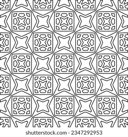 Abstract background with figures from lines. black and white pattern for web page, textures, card, poster, fabric, textile. Monochrome graphic repeating design.