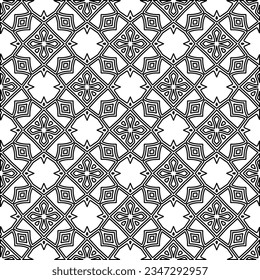 Abstract background with figures from lines. black and white pattern for web page, textures, card, poster, fabric, textile. Monochrome graphic repeating design.