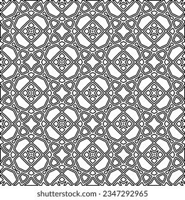 Abstract background with figures from lines. black and white pattern for web page, textures, card, poster, fabric, textile. Monochrome graphic repeating design.
