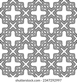 Abstract background with figures from lines. black and white pattern for web page, textures, card, poster, fabric, textile. Monochrome graphic repeating design.
