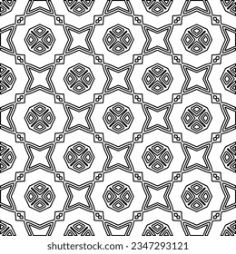 Abstract background with figures from lines. black and white pattern for web page, textures, card, poster, fabric, textile. Monochrome graphic repeating design.