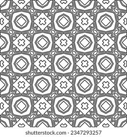 Abstract background with figures from lines. black and white pattern for web page, textures, card, poster, fabric, textile. Monochrome graphic repeating design.