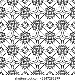 Abstract background with figures from lines. black and white pattern for web page, textures, card, poster, fabric, textile. Monochrome graphic repeating design.