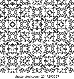 Abstract background with figures from lines. black and white pattern for web page, textures, card, poster, fabric, textile. Monochrome graphic repeating design.