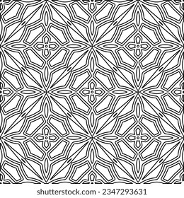 Abstract background with figures from lines. black and white pattern for web page, textures, card, poster, fabric, textile. Monochrome graphic repeating design.