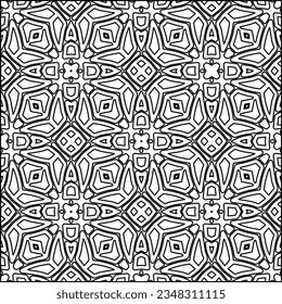 Abstract background with figures from lines. black and white pattern for web page, textures, card, poster, fabric, textile. Monochrome graphic repeating design.
