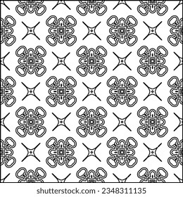 Abstract background with figures from lines. black and white pattern for web page, textures, card, poster, fabric, textile. Monochrome graphic repeating design.
