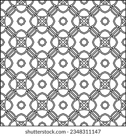 Abstract background with figures from lines. black and white pattern for web page, textures, card, poster, fabric, textile. Monochrome graphic repeating design.

