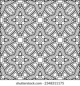 Abstract background with figures from lines. black and white pattern for web page, textures, card, poster, fabric, textile. Monochrome graphic repeating design.