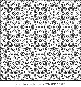 Abstract background with figures from lines. black and white pattern for web page, textures, card, poster, fabric, textile. Monochrome graphic repeating design.