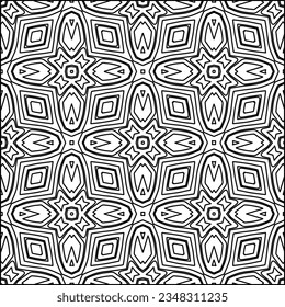 Abstract background with figures from lines. black and white pattern for web page, textures, card, poster, fabric, textile. Monochrome graphic repeating design.
