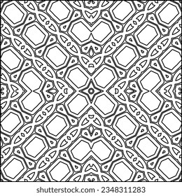 Abstract background with figures from lines. black and white pattern for web page, textures, card, poster, fabric, textile. Monochrome graphic repeating design.