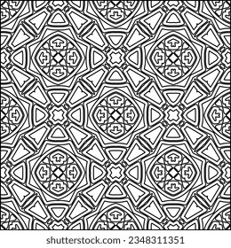 Abstrakter Hintergrund mit Figuren aus Linien. schwarz-weißes Muster für Webseiten, Texturen, Karten, Poster, Stoff, Textilien. Monochrome grafische Wiederholungsdesign.
