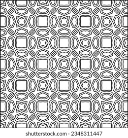 Abstract background with figures from lines. black and white pattern for web page, textures, card, poster, fabric, textile. Monochrome graphic repeating design.
