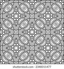 Abstract background with figures from lines. black and white pattern for web page, textures, card, poster, fabric, textile. Monochrome graphic repeating design.