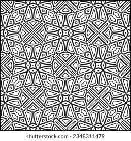 Abstract background with figures from lines. black and white pattern for web page, textures, card, poster, fabric, textile. Monochrome graphic repeating design.