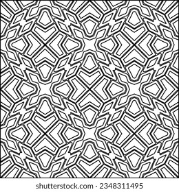 Abstract background with figures from lines. black and white pattern for web page, textures, card, poster, fabric, textile. Monochrome graphic repeating design.