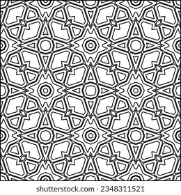 Abstract background with figures from lines. black and white pattern for web page, textures, card, poster, fabric, textile. Monochrome graphic repeating design.
