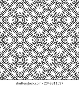 Abstract background with figures from lines. black and white pattern for web page, textures, card, poster, fabric, textile. Monochrome graphic repeating design.
