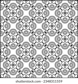 Abstract background with figures from lines. black and white pattern for web page, textures, card, poster, fabric, textile. Monochrome graphic repeating design.