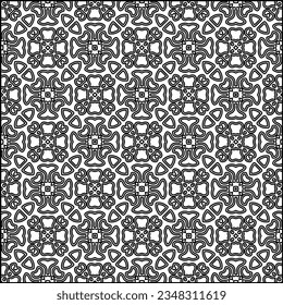 Abstract background with figures from lines. black and white pattern for web page, textures, card, poster, fabric, textile. Monochrome graphic repeating design.
