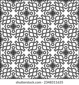 Abstract background with figures from lines. black and white pattern for web page, textures, card, poster, fabric, textile. Monochrome graphic repeating design.
