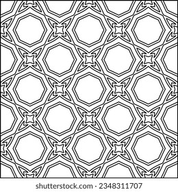 Abstract background with figures from lines. black and white pattern for web page, textures, card, poster, fabric, textile. Monochrome graphic repeating design.