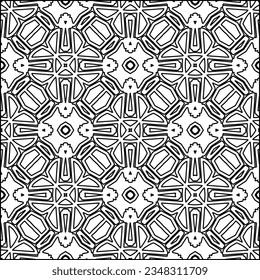 Abstract background with figures from lines. black and white pattern for web page, textures, card, poster, fabric, textile. Monochrome graphic repeating design.