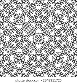 Abstract background with figures from lines. black and white pattern for web page, textures, card, poster, fabric, textile. Monochrome graphic repeating design.
