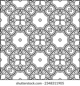 Abstract background with figures from lines. black and white pattern for web page, textures, card, poster, fabric, textile. Monochrome graphic repeating design.